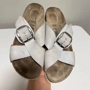 White Crisscross Buckle Sandals - Women's Comfort Slide